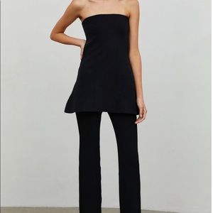 Full length frayed hem knit pants in midnight black via Source Unknown.